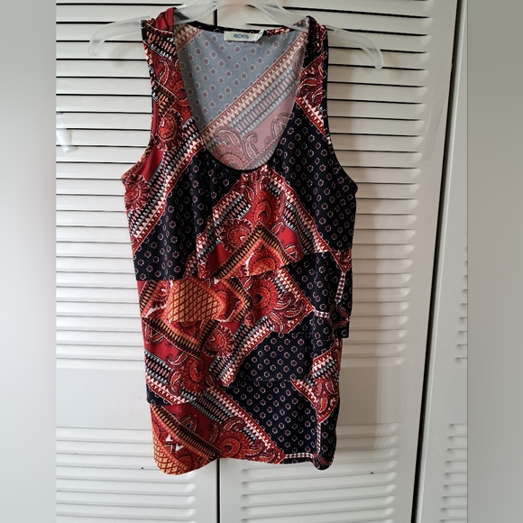 Sz M Rust/ Blk/ White stretch polyester Sleeveless summer top. - Picture 1 of 3